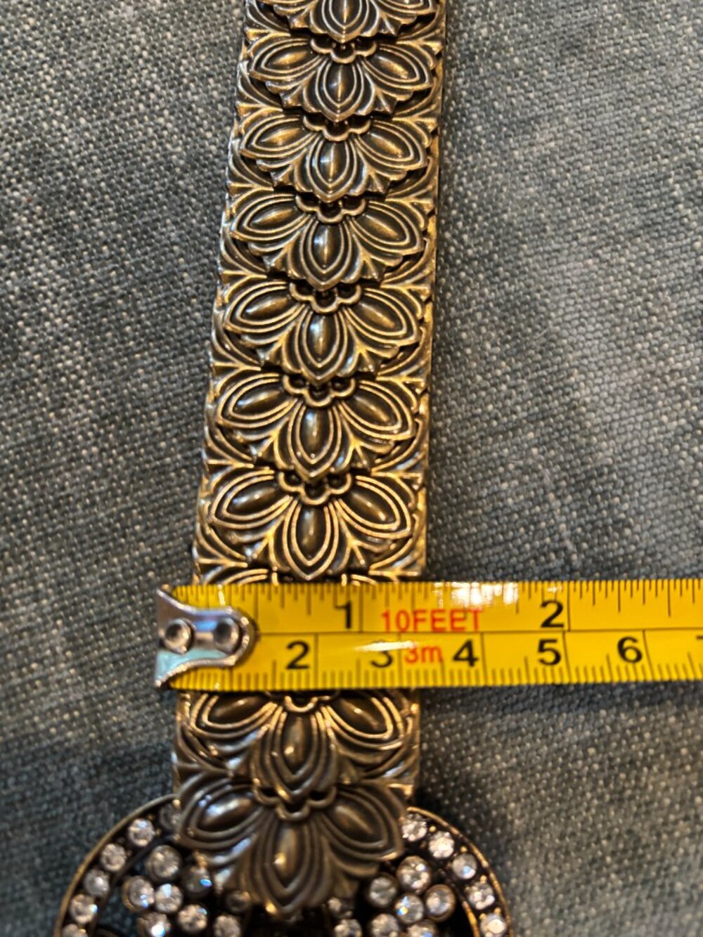Kelli Kouri Goldtone Metal Plate Stretch Belt, Crystal  Rhinestone Buckle - Picture 7 of 12